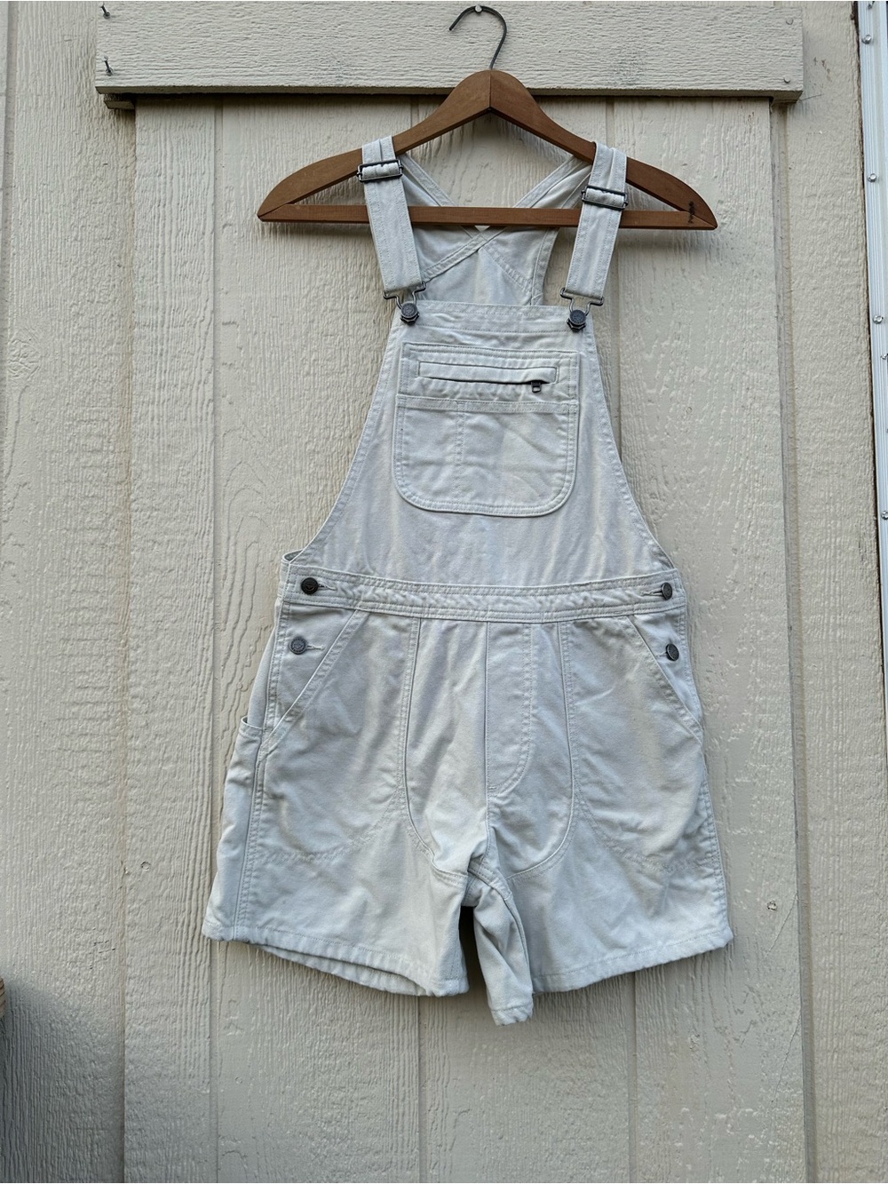 Patagonia Canvas Stand Up 5" Bib Overalls Work Shorts Womens XS Beige